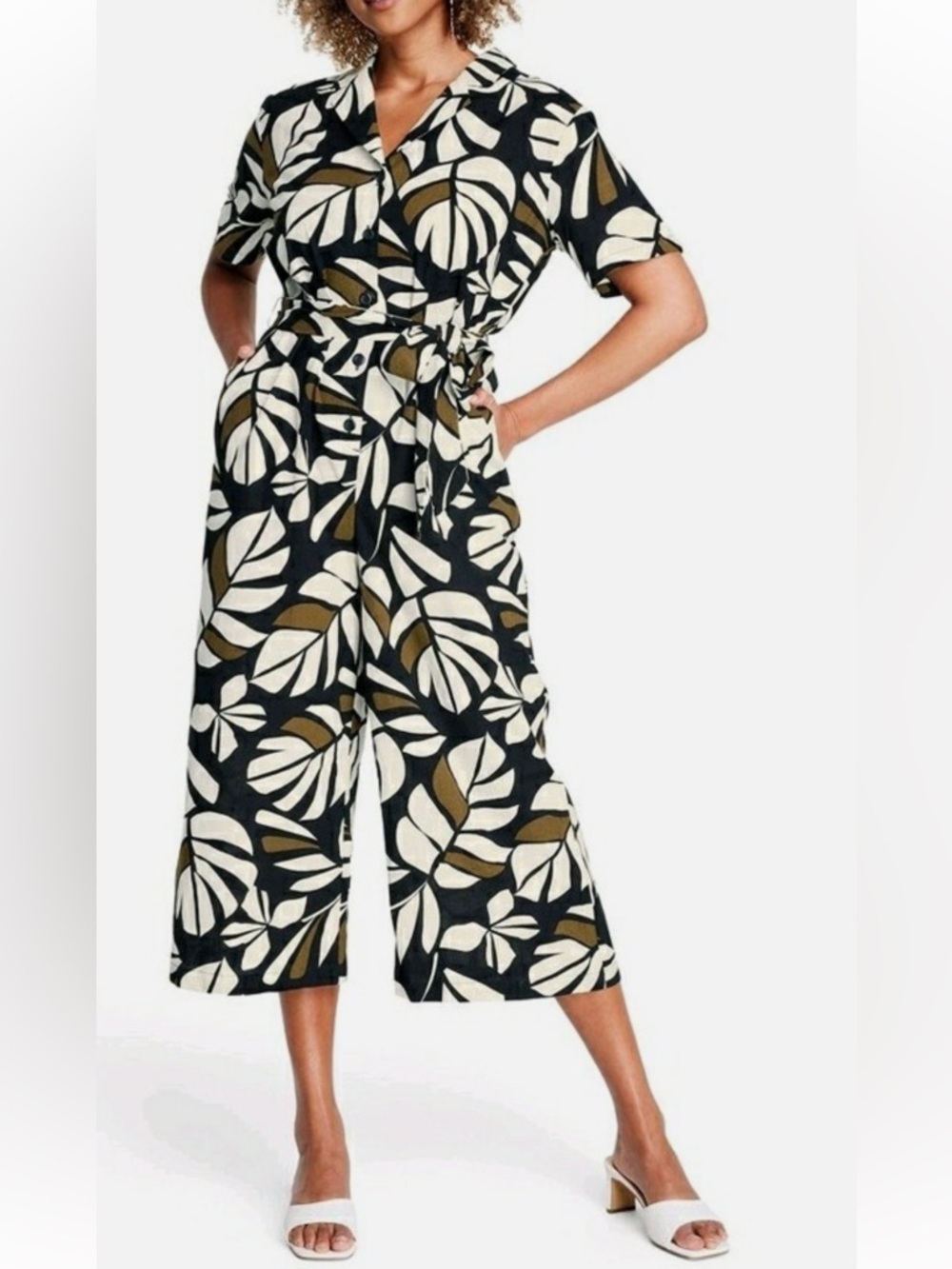Tabitha Brown x Target Botanical Print Tie-Front Wide-Leg Jumpsuit Size 1X
